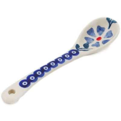 Polish Pottery Spoon 5&quot; Peacock Forget-me-not