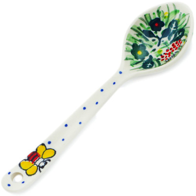 Polish Pottery Spoon 6&quot; Bee Happy UNIKAT