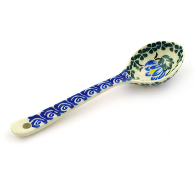 Polish Pottery Spoon 6&quot; Blue Blooms