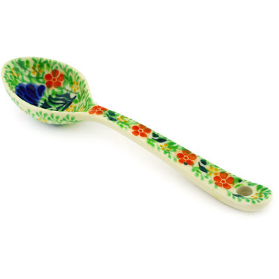 Polish Pottery Spoon 6&quot; Blue Bonnets UNIKAT