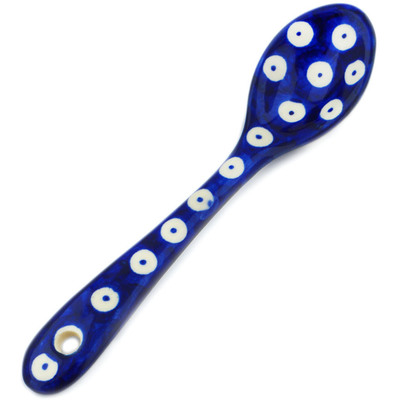 Polish Pottery Spoon 6&quot; Blue Eyed Peacock