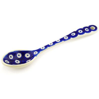 Polish Pottery Spoon 6&quot; Blue Eyed Peacock
