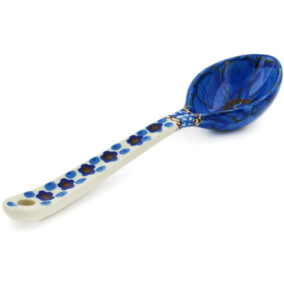 Polish Pottery Spoon 6&quot; Blue Poppies UNIKAT