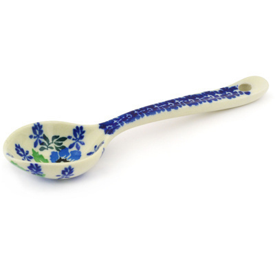 Polish Pottery Spoon 6&quot; Blue Spring Wreath