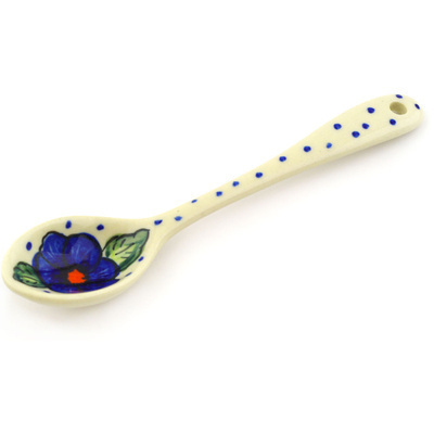 Polish Pottery Spoon 6&quot; Bold Blue Pansy