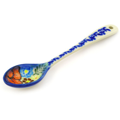 Polish Pottery Spoon 6&quot; Bold Red Poppies UNIKAT