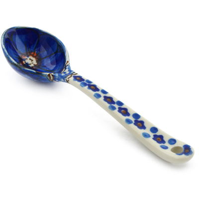 Polish Pottery Spoon 6&quot; Cobalt Poppies UNIKAT