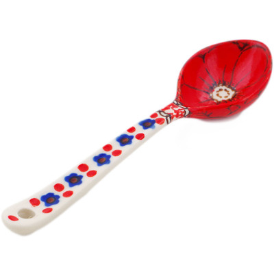 Polish Pottery Spoon 6&quot; Crimson Poppies UNIKAT