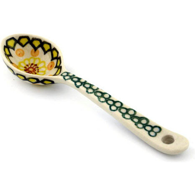 Polish Pottery Spoon 6&quot; Geometric Sunflower