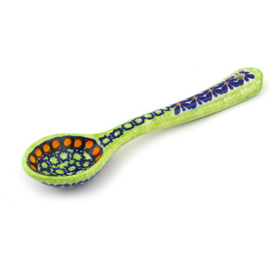 Polish Pottery Spoon 6&quot; Gingham Flowers