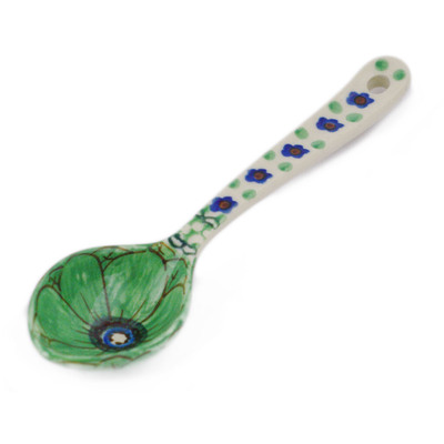 Polish Pottery Spoon 6&quot; Green Pansies UNIKAT