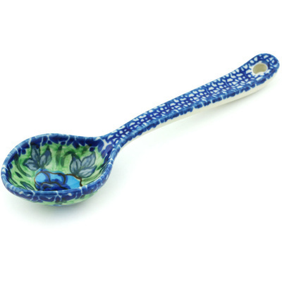 Polish Pottery Spoon 6&quot; Matisse Flowers Cobalt UNIKAT