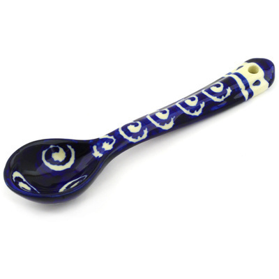 Polish Pottery Spoon 6&quot; Ocean Swirl