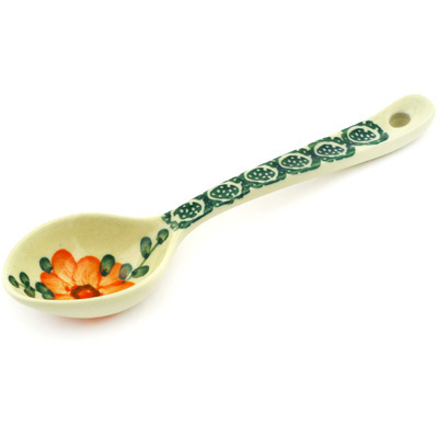 Polish Pottery Spoon 6&quot; Orange Poppies