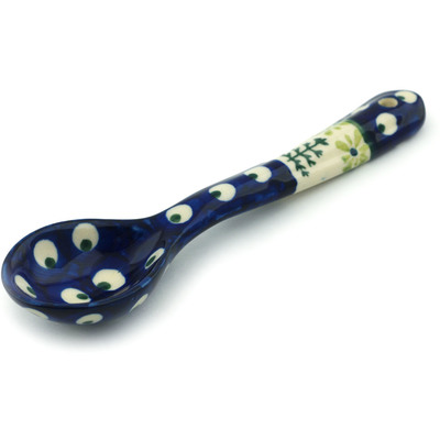 Polish Pottery Spoon 6&quot; Peacock In The Pines
