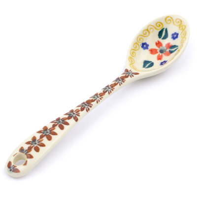 Polish Pottery Spoon 6&quot; Red Anemone Meadow UNIKAT