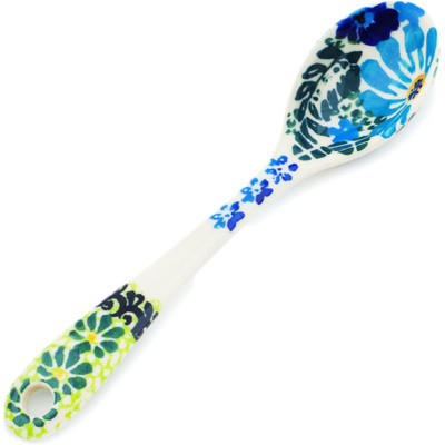 Polish Pottery Spoon 6&quot; Soft Blue Petals UNIKAT