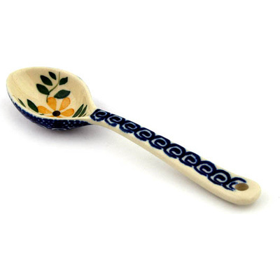 Polish Pottery Spoon 6&quot; Yellow Daisy Swirls