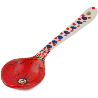 Polish Pottery Spoon 7&quot; Crimson Poppies UNIKAT