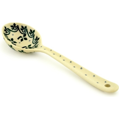 Polish Pottery Spoon 7&quot; Hidden Flowers