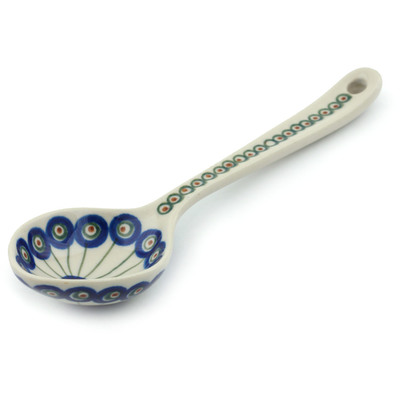 Polish Pottery Spoon 7&quot; Peacock Leaves