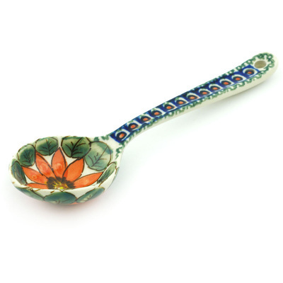 Polish Pottery Spoon 7&quot; Red Blooms UNIKAT