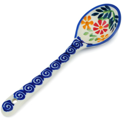Polish Pottery Spoon 7&quot; Wave Of Flowers