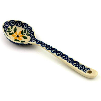 Polish Pottery Spoon 7&quot; Yellow Daisy Swirls