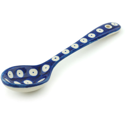 Polish Pottery Spoon 8&quot; Blue Eyed Peacock
