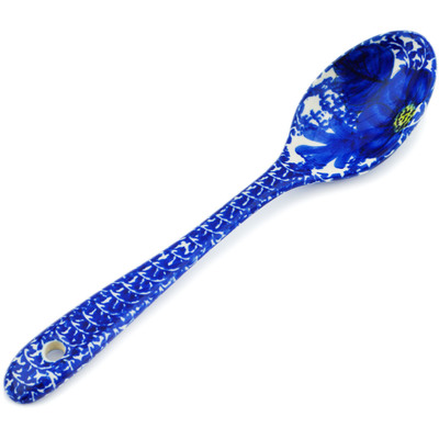 Polish Pottery Spoon 8&quot; Blue Poppy Dream UNIKAT