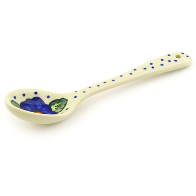 Polish Pottery Spoon 8&quot; Bold Blue Pansy