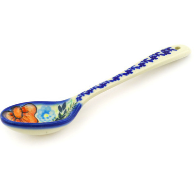 Polish Pottery Spoon 8&quot; Bold Red Poppies UNIKAT