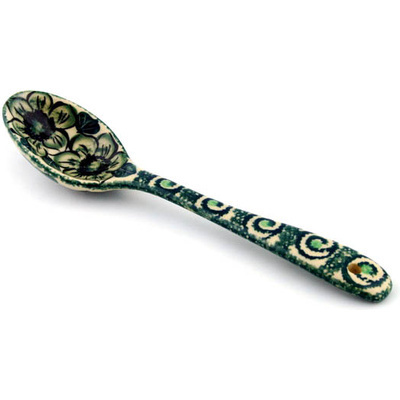 Polish Pottery Spoon 8&quot; Gratuitous Greens UNIKAT