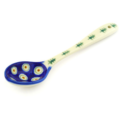 Polish Pottery Spoon 8&quot; Peacock Pines