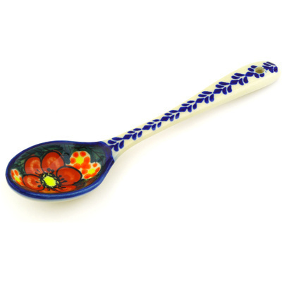 Polish Pottery Spoon 8&quot; Rainbow Poppies UNIKAT