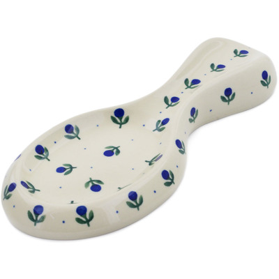 Polish Pottery Spoon Rest 10&quot; Blue Buds