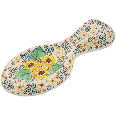 Polish Pottery Spoon Rest 10&quot; Country Sunflower UNIKAT