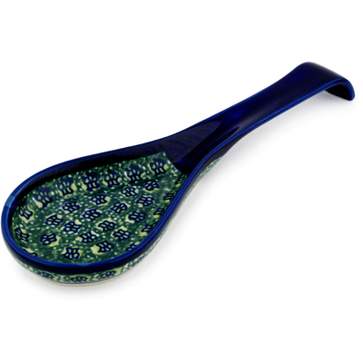 Polish Pottery Spoon Rest 10&quot; Emerald Forest