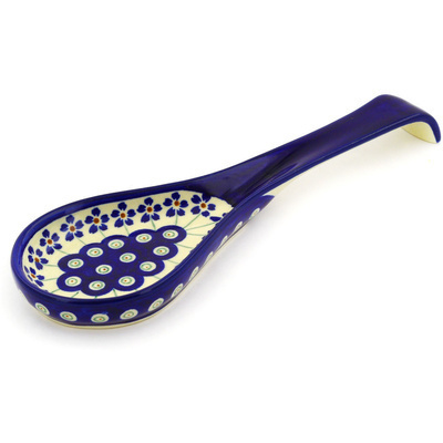 Polish Pottery Spoon Rest 10&quot; Flowering Peacock