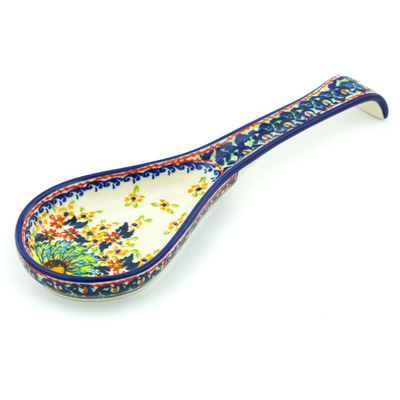 Polish Pottery Spoon Rest 10&quot; Garden Flair UNIKAT