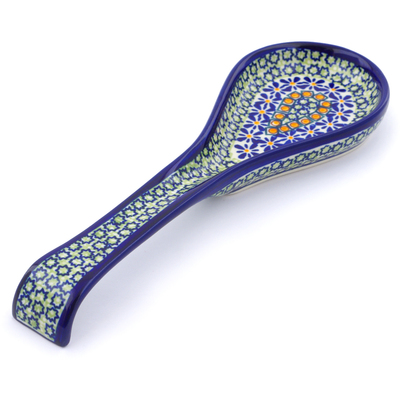 Polish Pottery Spoon Rest 10&quot; Gingham Flowers