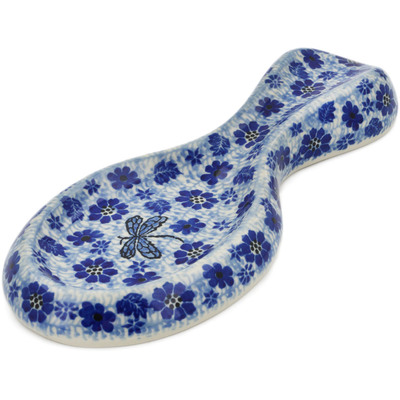 Polish Pottery Spoon Rest 10&quot; Misty Dragonfly