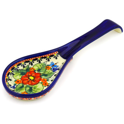 Polish Pottery Spoon Rest 10&quot; Spring Splendor UNIKAT