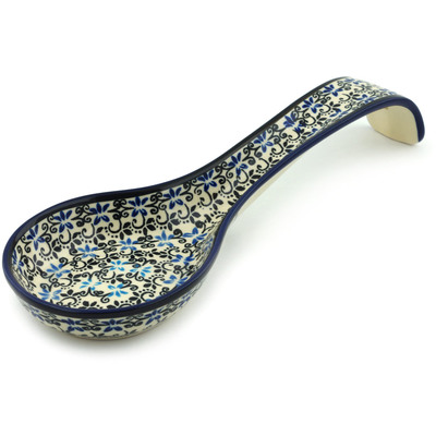 Polish Pottery Spoon Rest 12&quot; Black And Blue Lace
