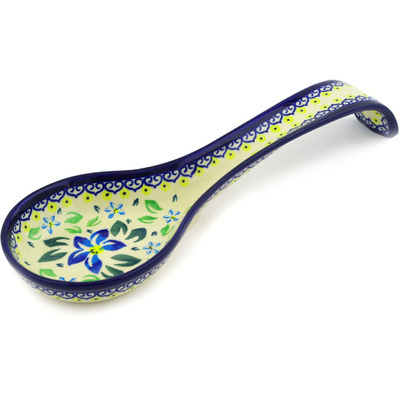 Polish Pottery Spoon Rest 12&quot; Blue Clematis