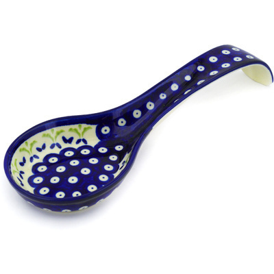 Polish Pottery Spoon Rest 12&quot; Budding Peacock