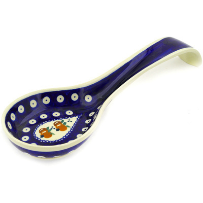 Polish Pottery Spoon Rest 12&quot; Country Apple Peacock