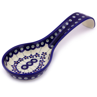 Polish Pottery Spoon Rest 12&quot; Flowering Peacock