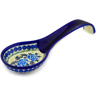 Polish Pottery Spoon Rest 12&quot; Lady Blue Roses UNIKAT