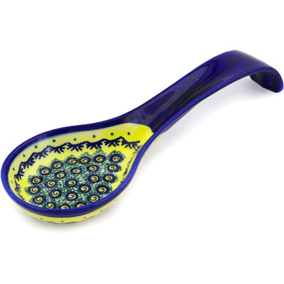 Polish Pottery Spoon Rest 12&quot; Peacock Bumble Bee